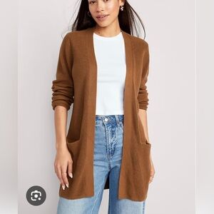 Old Navy Textured Open Front Sweater Cardigan Woman 3X  Brown Boxy Pockets 2023